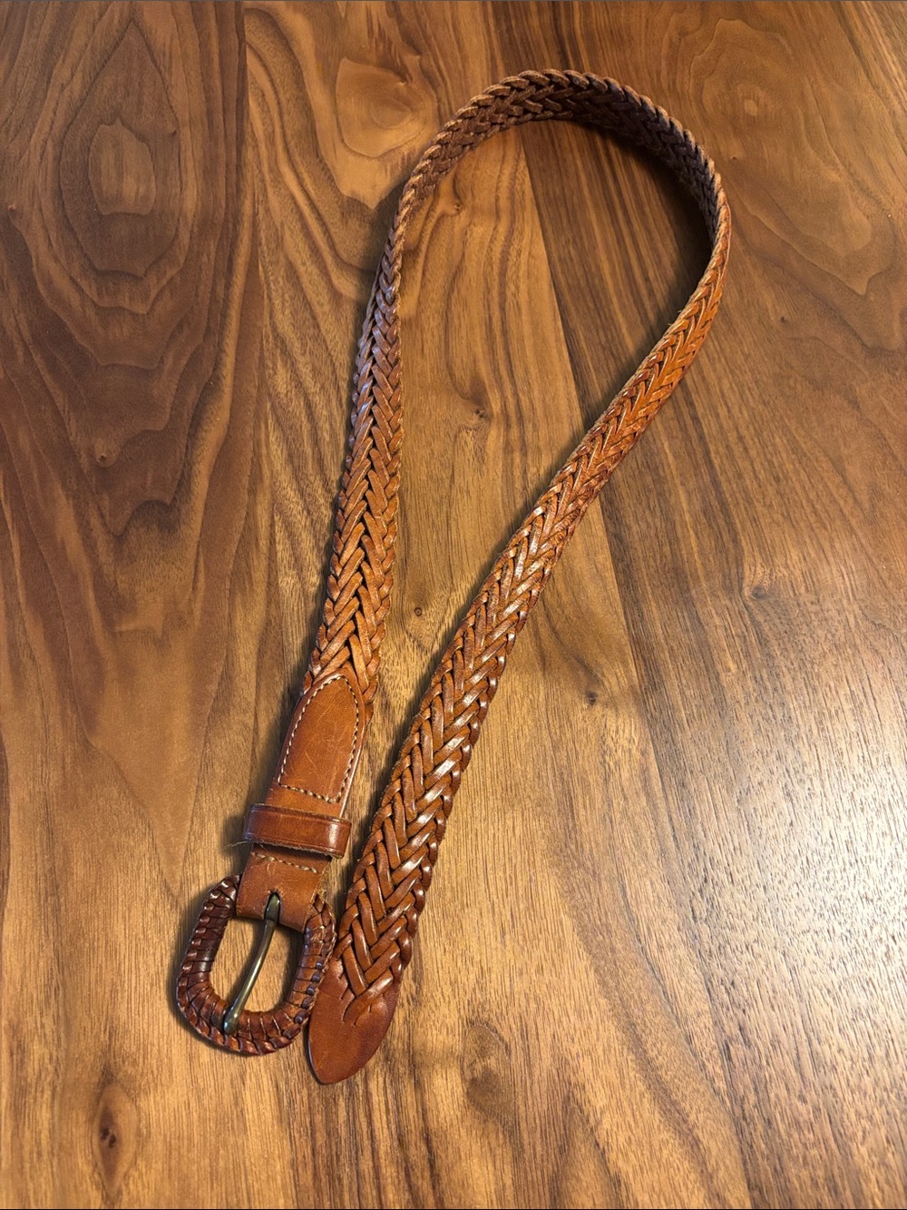 Vintage Lands' End Braided Leather Belt - 26